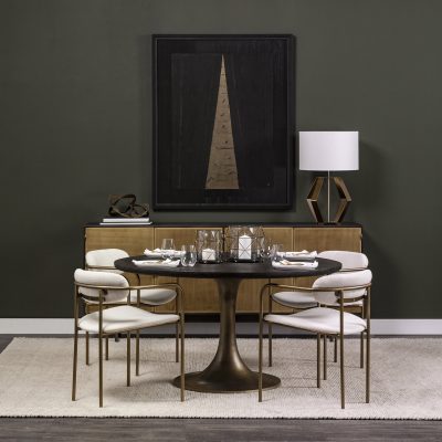 Alternative view of McLeod II 54 L x 54 W x 28.75 H Round Brown Solid Wood Top Gold Metal Base Dining Table