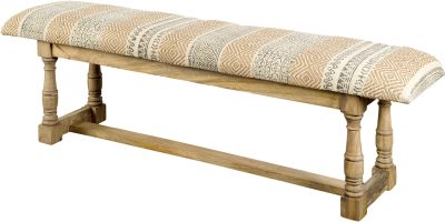 Greenfield II 59L x 14W Patterned Tan Upholstered Wood Frame Accent Bench