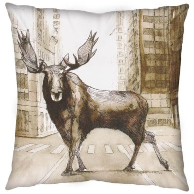 Northstreet II 18 x 18 Brown Moose City Crossing Decorative Pillow Cover