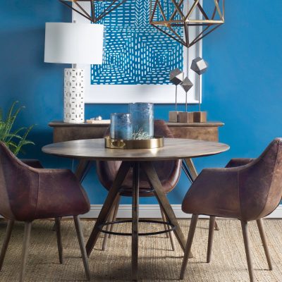 Alternative view of Caspian II Short Blue Glass Antiqued Brass Bottom Vase