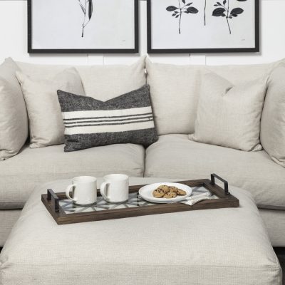 Alternative view of Ellingson 28L x 13W Black Rectangular Metal Glass Wood Bottom Tray