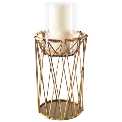 Othello I Tall Antiqued Brass Metal Table Candle Holder