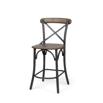 Etienne 26.25" Seat Height Brown Wood Seat Black Metal Base Stool