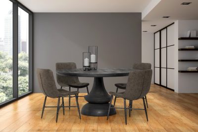 Alternative view of Crossman 60" Round Dark Brown/Gray Solid Wood Table Top & Base Dining Table