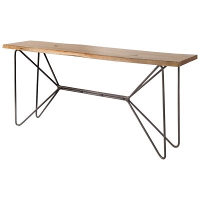 Papillion I 66L x 16W Natural Solid Wood and Iron Console Table