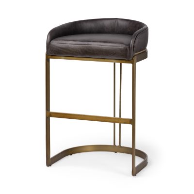 Hollyfield II Black Leather Seat Gold Metal Base Bar Stool