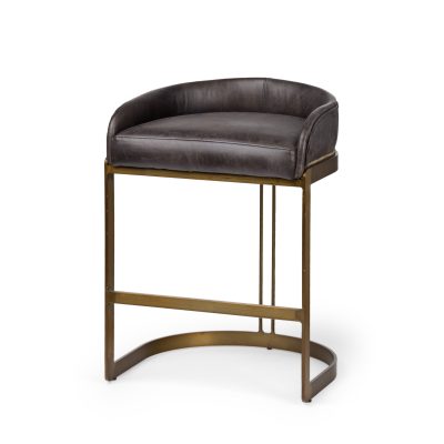 Hollyfield II Black Leather Seat Gold Metal Base Counter Stool