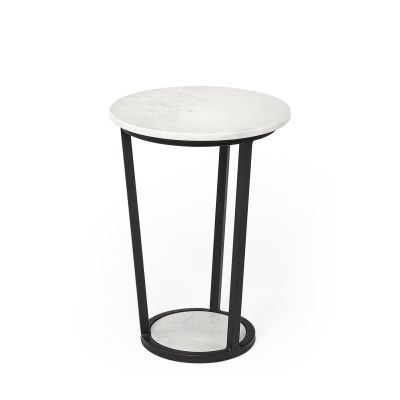 Bombola I (Small) 15L x 15W White Round Marble Top W/Black Metal Frame Accent Table