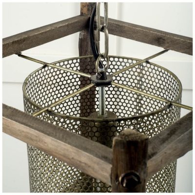 Alternative view of Keppler 16L x 16W x 18.3H Perforated Metal and Wood Pendant Light