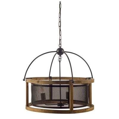 Penhill (25"x24") Black and Wooden Three Bulb Chandelier