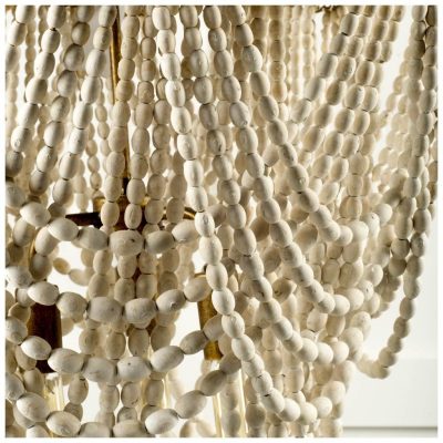 Alternative view of Pendra (26"x23") Gold Metal Whitewashed Wooden Bead Three Bulb Chandelier