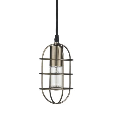Hines I 4x8 Antiqued-Brass Metal Cage Pendant Light