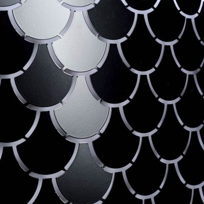 Alternative view of Brasseur I (26"x15") Charcoal Black Metal Fish Scale Three Bulb Chandelier