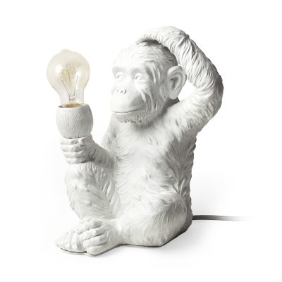 Simia (12"H) White Resin Playful Monkey Table Lamp
