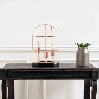 Alternative view of Sutton (19.3"H) Rose-Gold Metal Cylindrical Cage Three Bulb Table Lamp