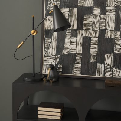 Alternative view of Fragon II(26"H) Black/Gold Metal Adjustable Cone Shade Table Lamp