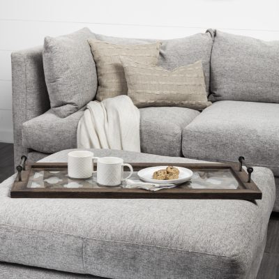 Alternative view of Stotonic 35L x 16W Brown Wood W Glass Top Rectangular Serving Tray