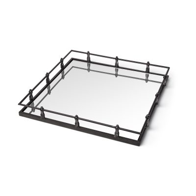 Christa 22L x 22W Black Metal Mirrored Base Square Tray