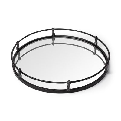 Kimbel 24L x 24W Black Metal Mirrored Base Round Tray