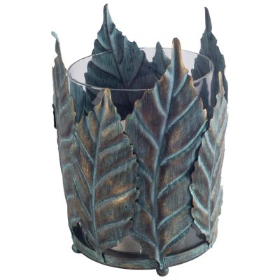 Pana I Small Green/Gold Metal Leaf Table Candle Holder