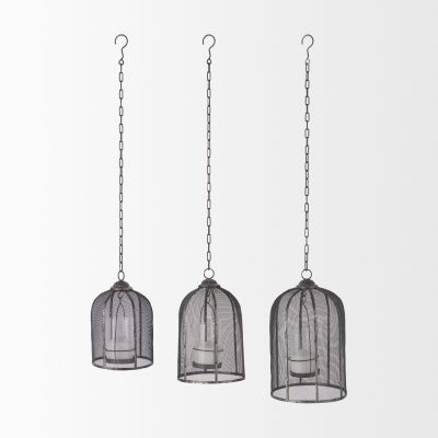 Alternative view of Jutland Set of Three Black Metal Bird Cage Candle Holder Lanterns
