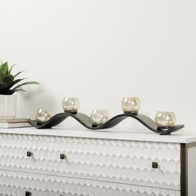 Alternative view of Lux Copper Metal Five Hurricane Glass Holder Table Candle Holder