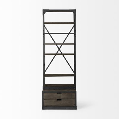 Alternative view of Brodie VII 32L x 22W x 94H Brown Wood Gun-Metal Bracing Four Shelf Shelving Unit