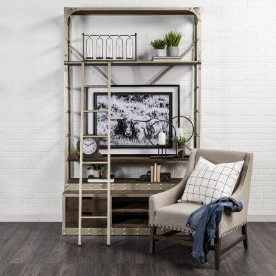 Alternative view of Brodie VI 57L x 20.5W x 94H Light Brown Wood Nickle Ladder Four Shelf Shelving Unit