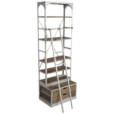 Brodie III 32L x 22W x 94H Medium Brown Wood Silver Accent Four Shelf Shelving Unit