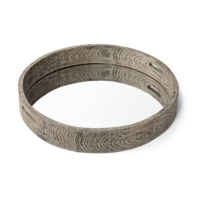 Whittier (Large) 28L x 28W Brown Wooden Mirrored Base Tray