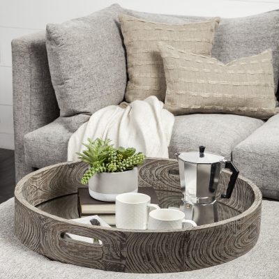 Alternative view of Whittier (Large) 28L x 28W Brown Wooden Mirrored Base Tray