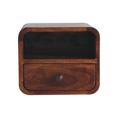 Alternative view of Extra Mini Wall Mounted Curved Chestnut Bedside with Open Slot