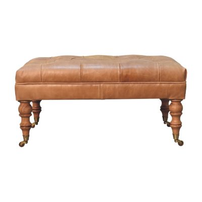 Alternative view of Buffalo Tan Leather Ottoman with Castor Legs