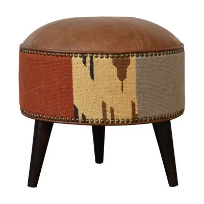 Alternative view of Durrie & Leather Mixed Footstool