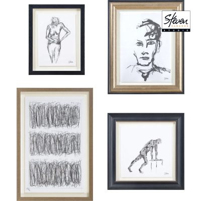 Studio Line - Sketch 4 Piece Wide Wall Art, Black