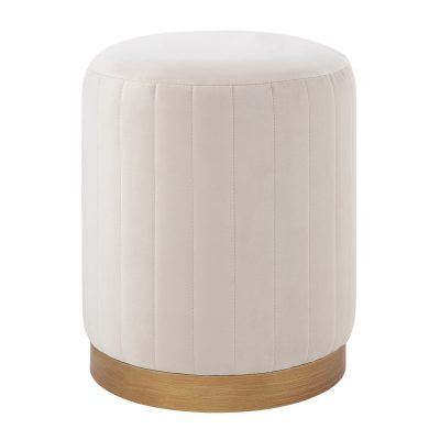 Baylor Indoor Poly-Velvet Ottoman, Off-White