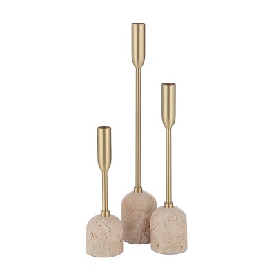 Vesta Indoor Iron Set Of 3 Tapered Candle Holder, Satin Brass