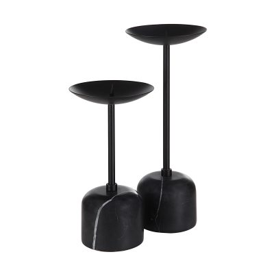 Uma Indoor Iron Set Of 2 Pillar Candle Holder, Matte Black