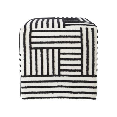 Monti Indoor Cotton Canvas Cube Ottoman, Black