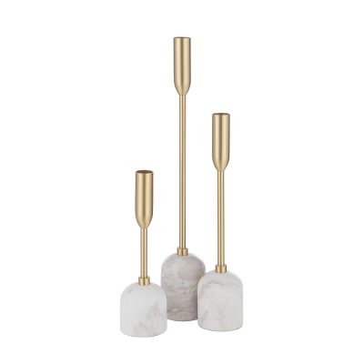 Marchesa Indoor Iron Set Of 3 Tapered Candle Holder, Satin Brass