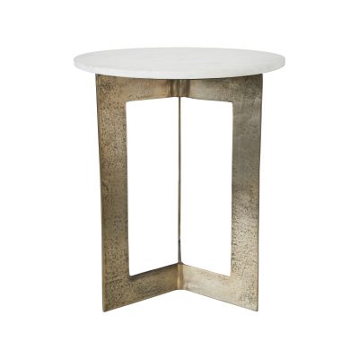 Hera Indoor Cast Aluminum Side Table, Antique Brass