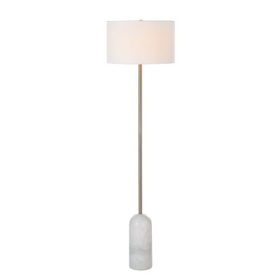 Alternative view of Lozica 62.5" Tall Antique Brushed Brass Floor Lamp with Drum Linen Shade
