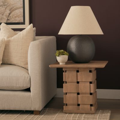 Alternative view of Trellyn Light Brown Wood w/ Carved Woven Base Square Accent Table