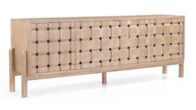 Trellyn Light Brown Solid Wood 4-Door Sideboard with Carved Woven Doors