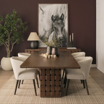 Alternative view of Trellyn 94" Dark Brown Solid Wood Carved Woven Base Rectangular Dining Table