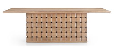 Trellyn 94" Light Brown Solid Wood Carved Woven Base Rectangular Dining Table