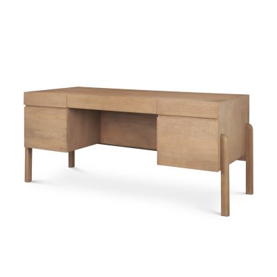 Trellyn Light Brown Solid Wood Carved Woven Desk