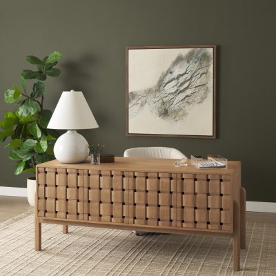 Alternative view of Trellyn Light Brown Solid Wood Carved Woven Desk