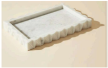Camellia Rectangular White Marble Scalloped Tray