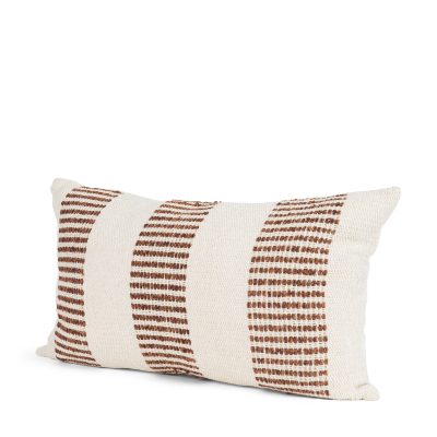Levon 14x26 Lumbar Plush Cream w/ Orange Dashed Stripes Decorative Pillow Cover